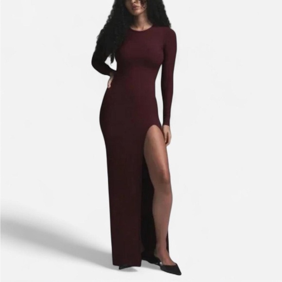 SKIMS Dresses & Skirts - SKIM *NWT SOFT LOUNGE BOAT NECK LONG DRESS | COLOR: BORDEAUX | SIZE: S